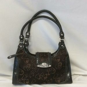 Brown heart-pattern & faux croc leather purse